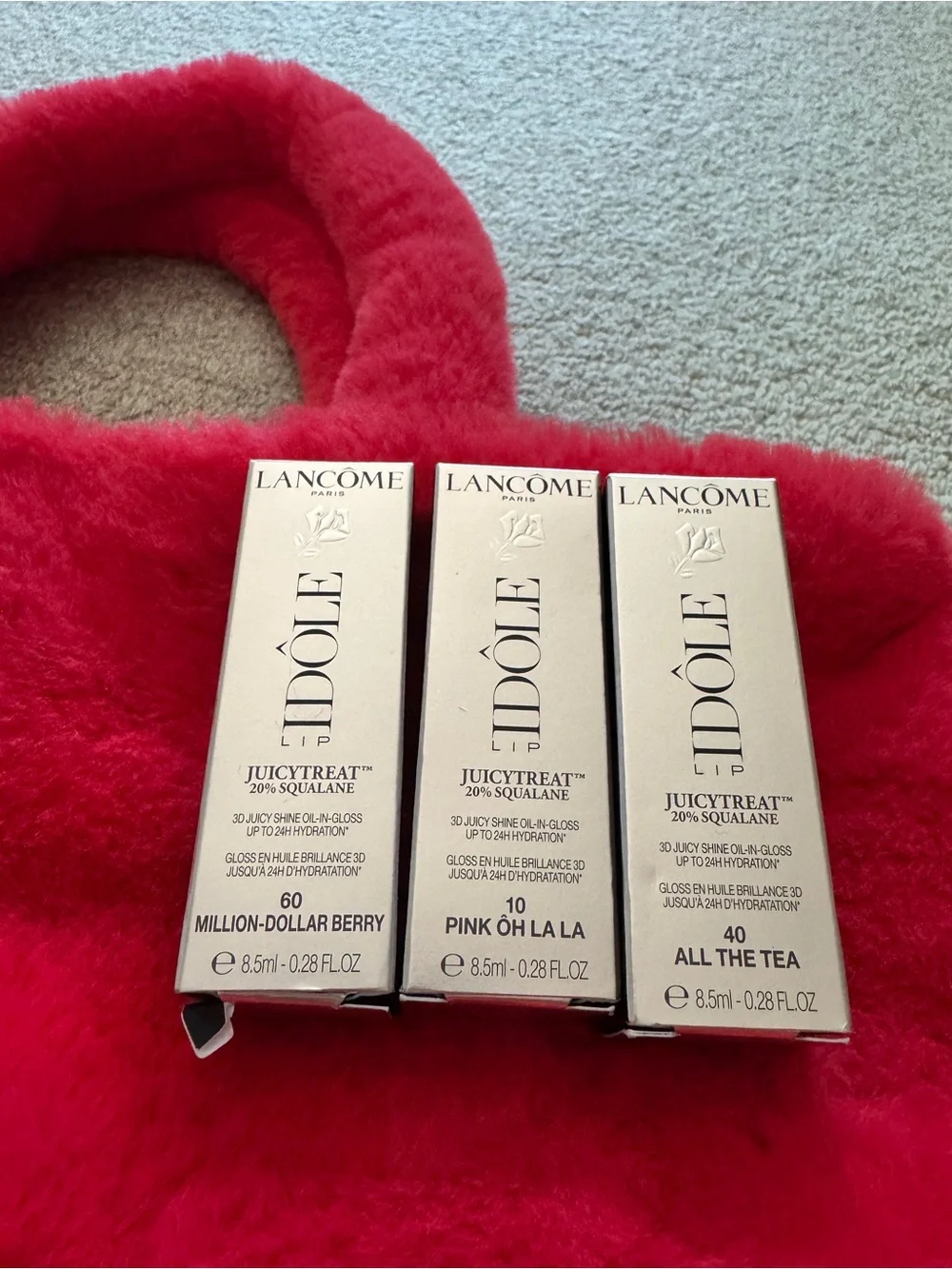 Lancôme 3 Lip Idole JuicyTreat Hydrating Lip Glosses + limited edition bag  NEW!